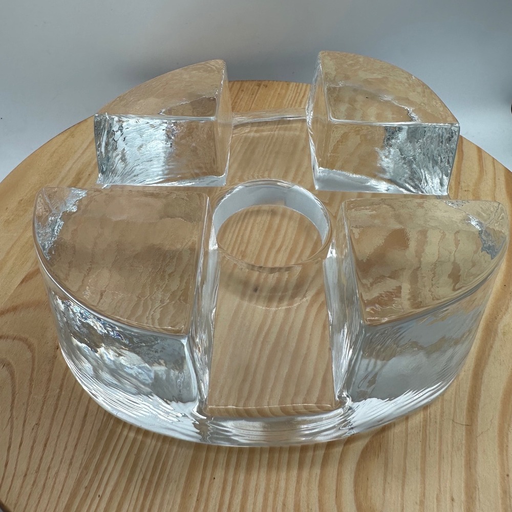 Vtg W German Ice Glass Teapot Warmer Trivet Candle holder MCM Georgshütte Style